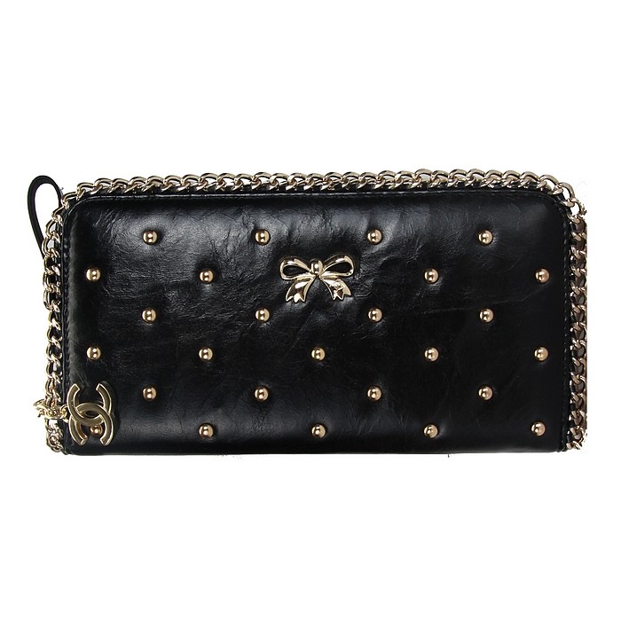Replica Chanel Bow Long Zip Around Wallets 9868 Black